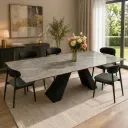 Andersen - Table à manger extensible pieds en céramique noir plateau marbre gris + 6 chaises Hug Noir (copie).webp