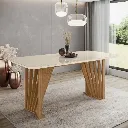 [TABLE-SC82-127] Adriana - Table à manger rectangle Plateau en Verre Trempé effet laqué et Pieds en bois aesthetic.webp