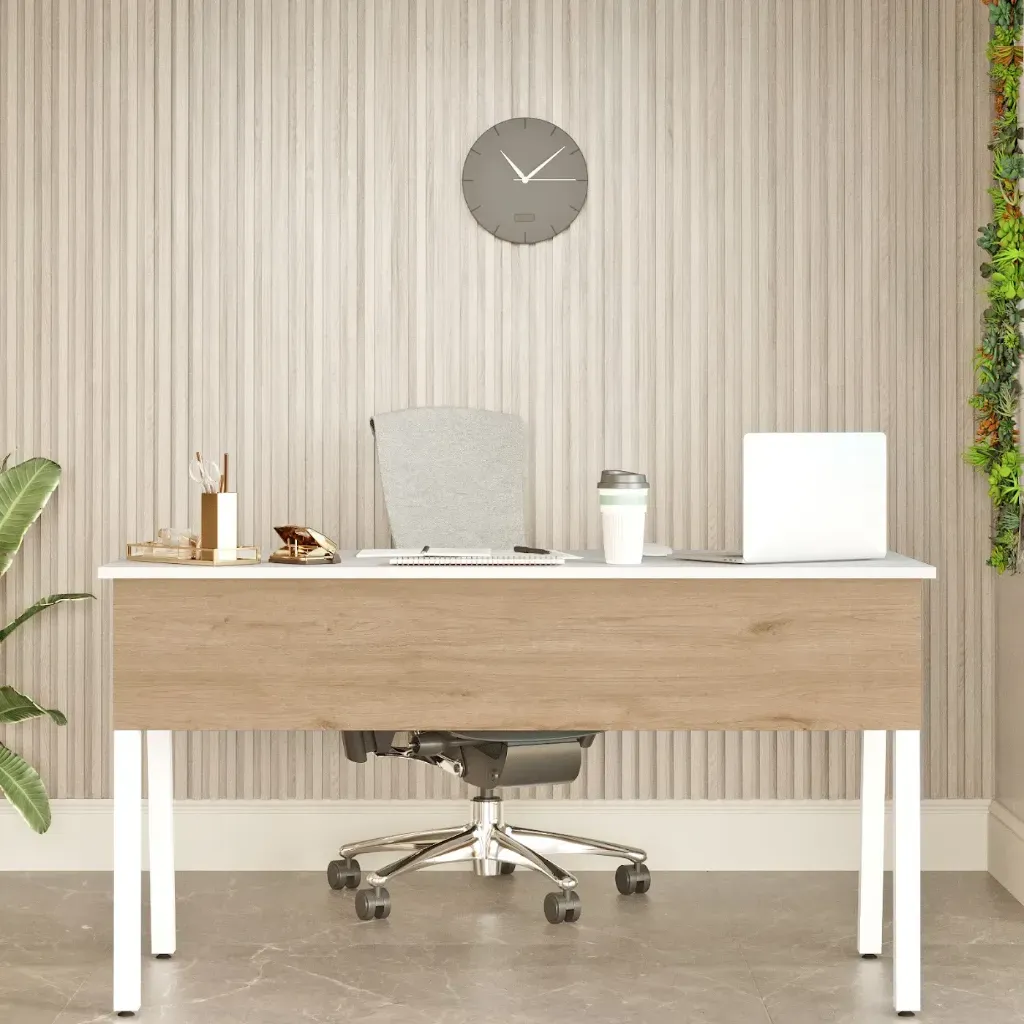 [BUREAU-MA5-SW] Alba - Bureau blanc et chêne avec tiroir intégré.webp