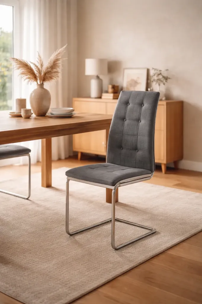 CHAISE GRISE ET BLANC EN TISSU