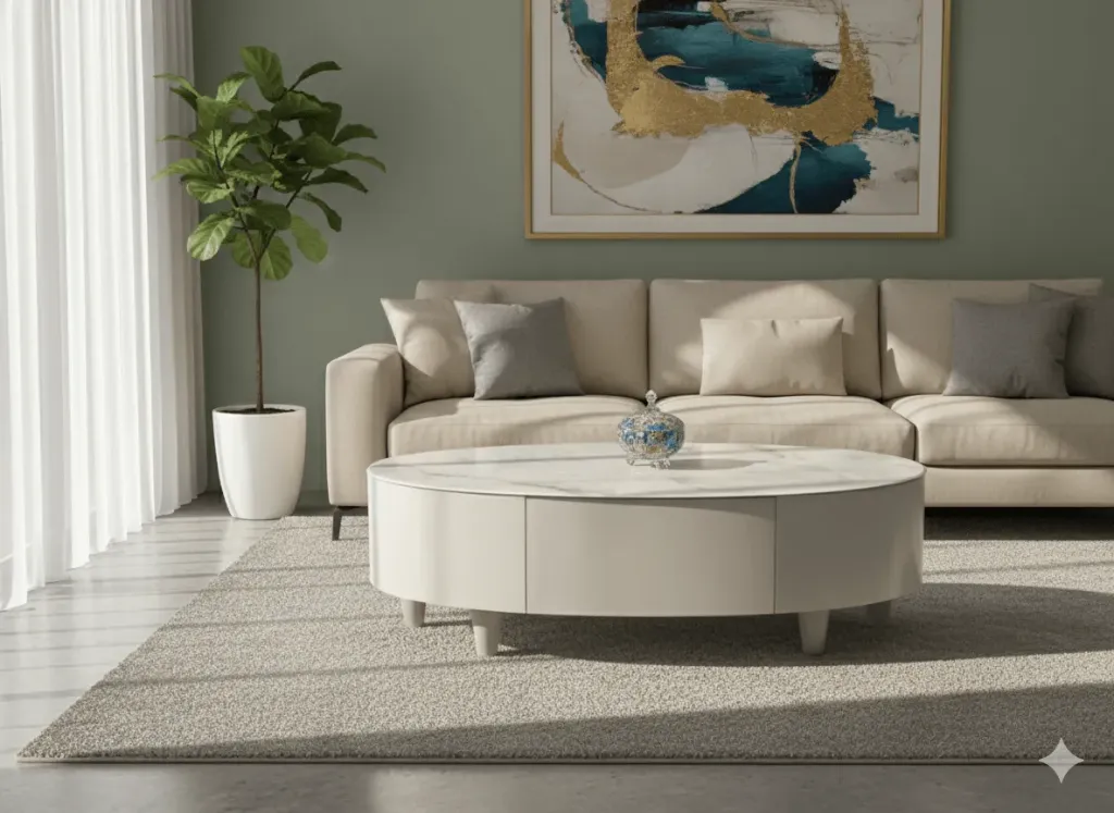 [3632-TB] TABLE BASSE OVALE EFFET MARBRE