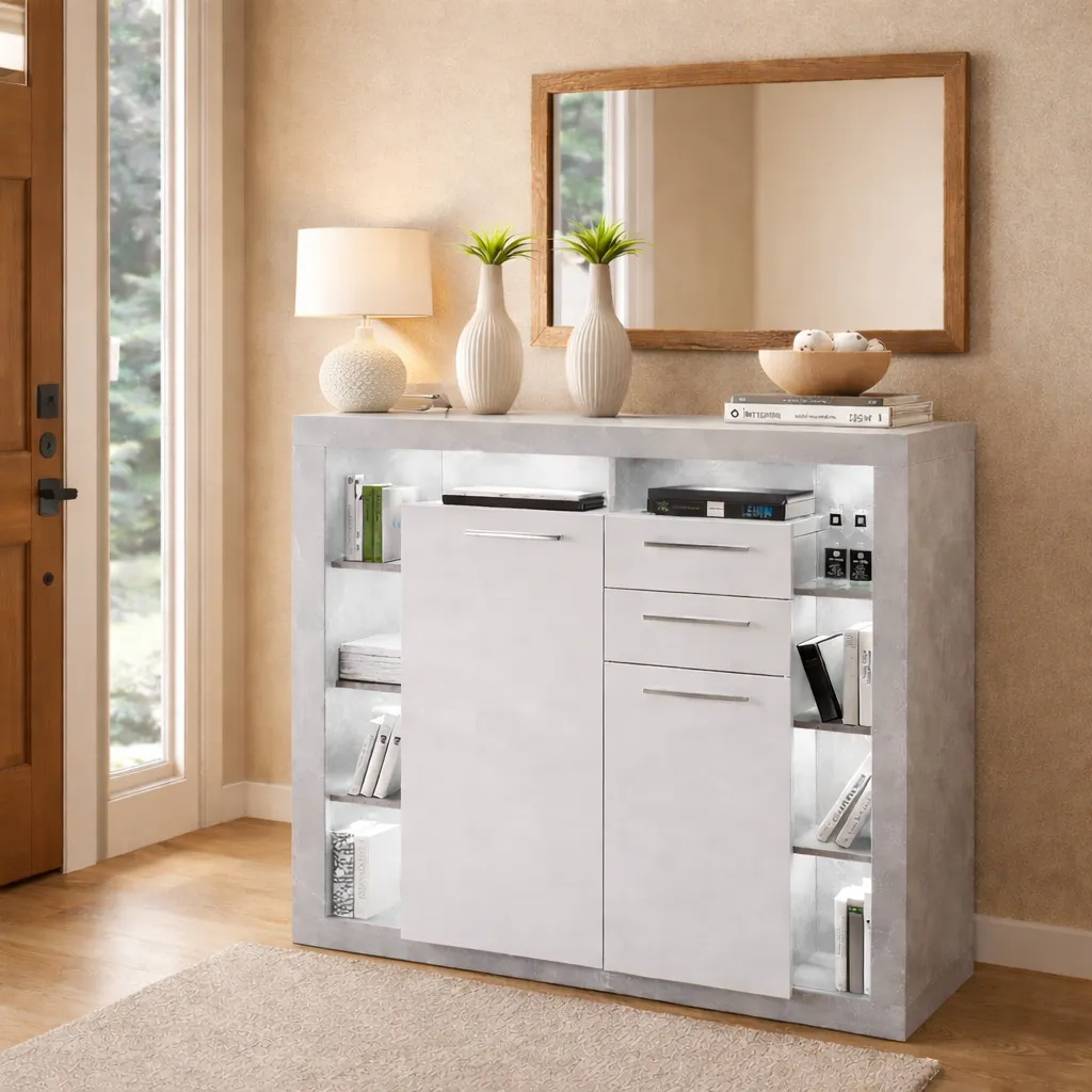 [BUFFET-ROCK] BUFFET HAUT ROCK EFFET BLANC BETON ET GRIS