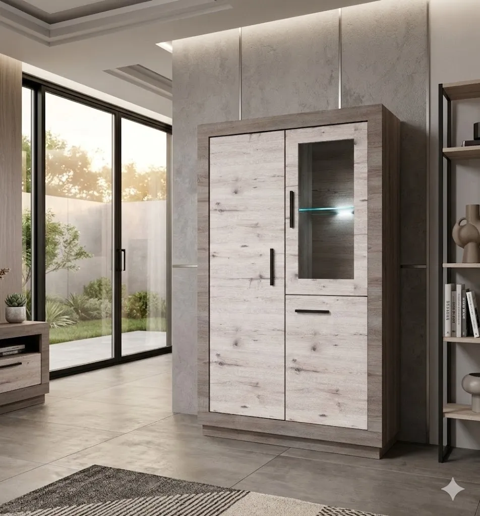 VITRINE PANAMA 2 PORTES BOIS CHENE BLANCHI