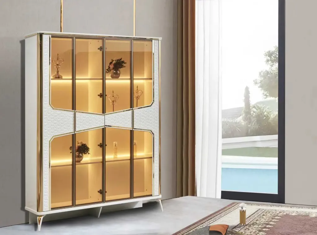 [VITR-987] VITRINE 4 PORTES BLANCHE ET DORE