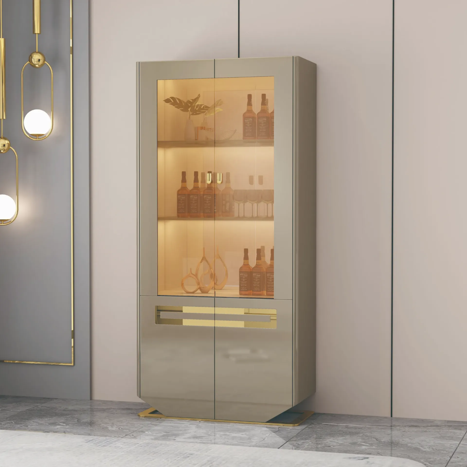 [VITR-90966] VITRINE BEIGE DORE 2 PORTES