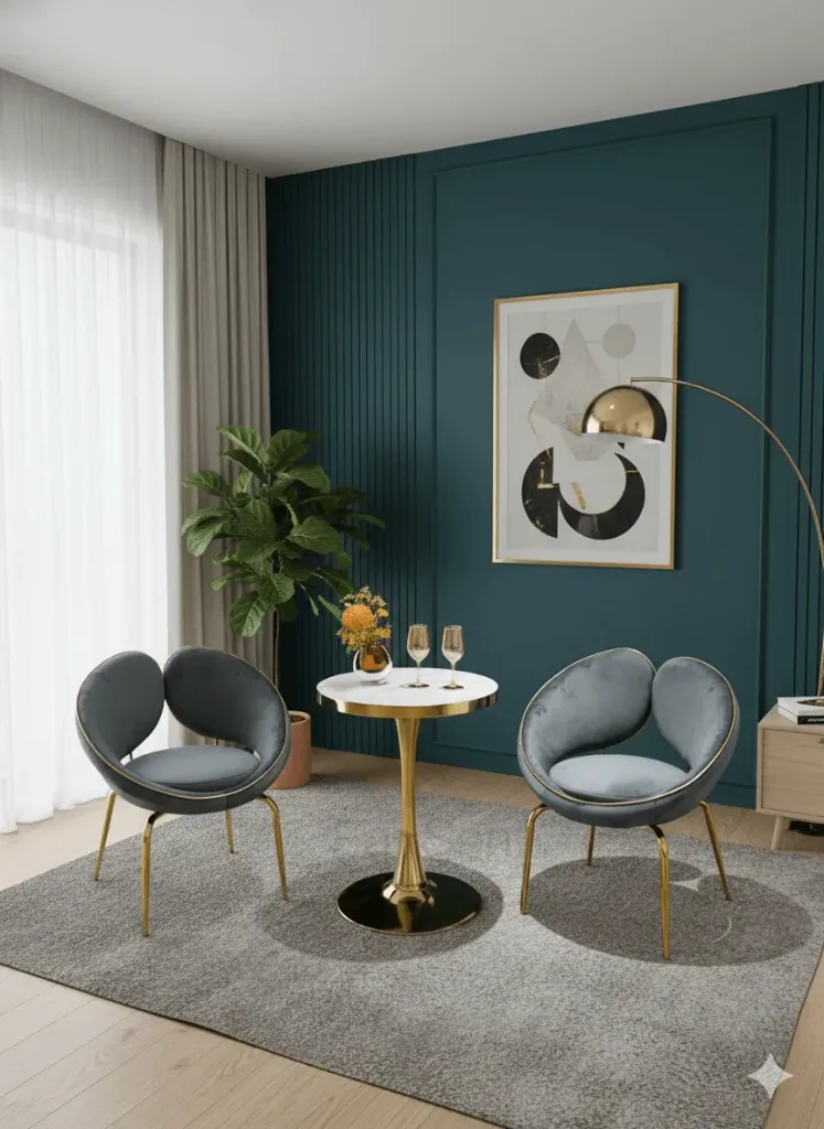 TABLE D’APPOINT MARBRE (+2 CHAISES GRISES)