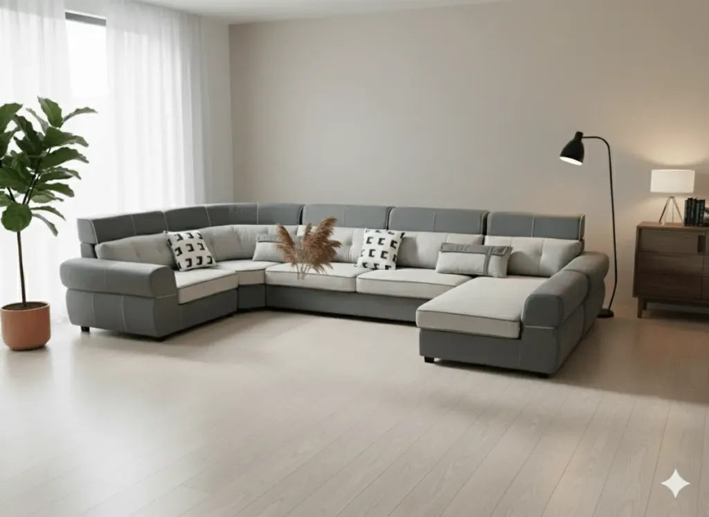 [MC-SOF-GRIS-004] CANAPÉ PANORAMIQUE GRIS ET BLANC 7 PLACES 5636