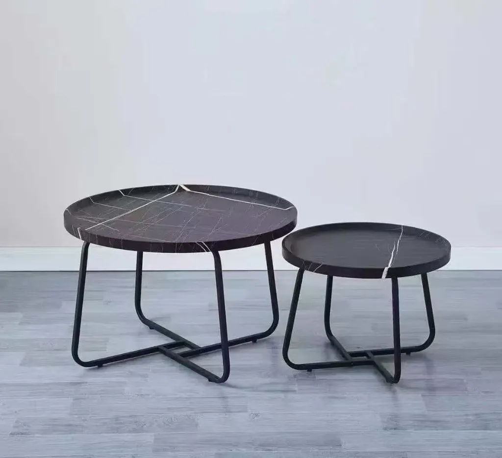 [M03-TB] LOT DE 2 TABLE BASSE GIGOGNE NOIR (effet marbre)