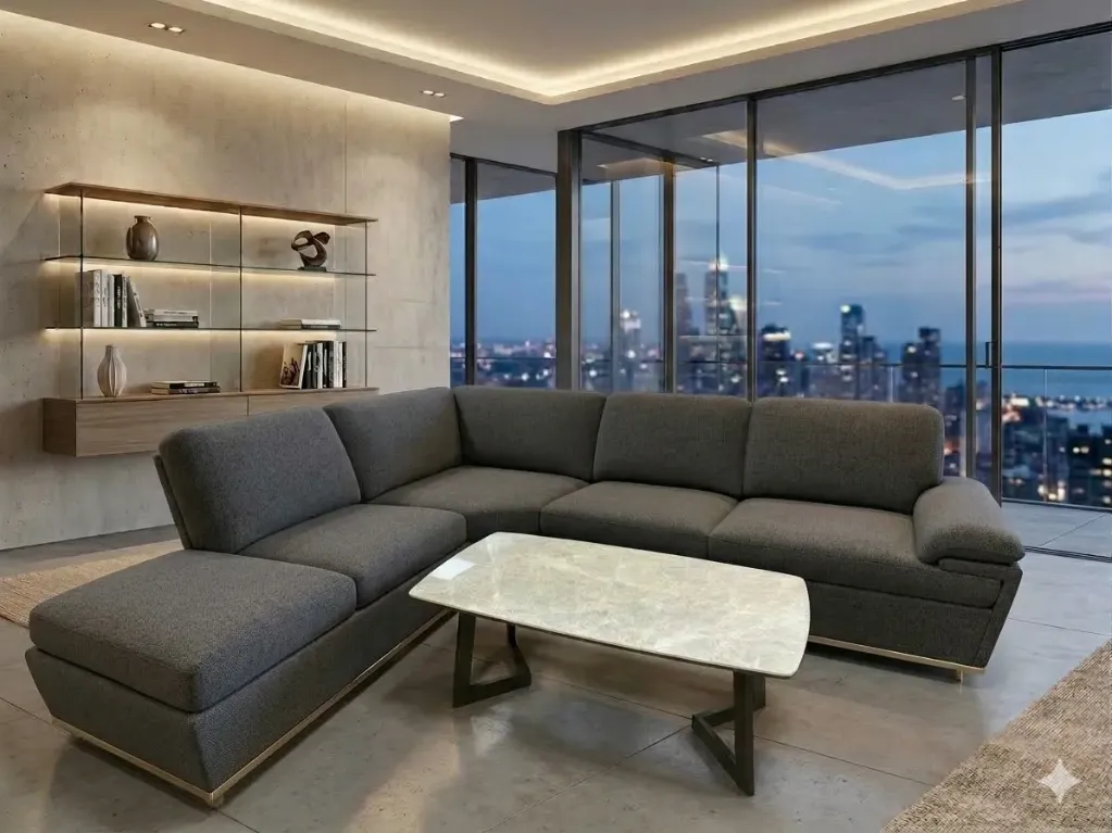 [602-TB] TABLE BASSE EN MARBRE GRIS