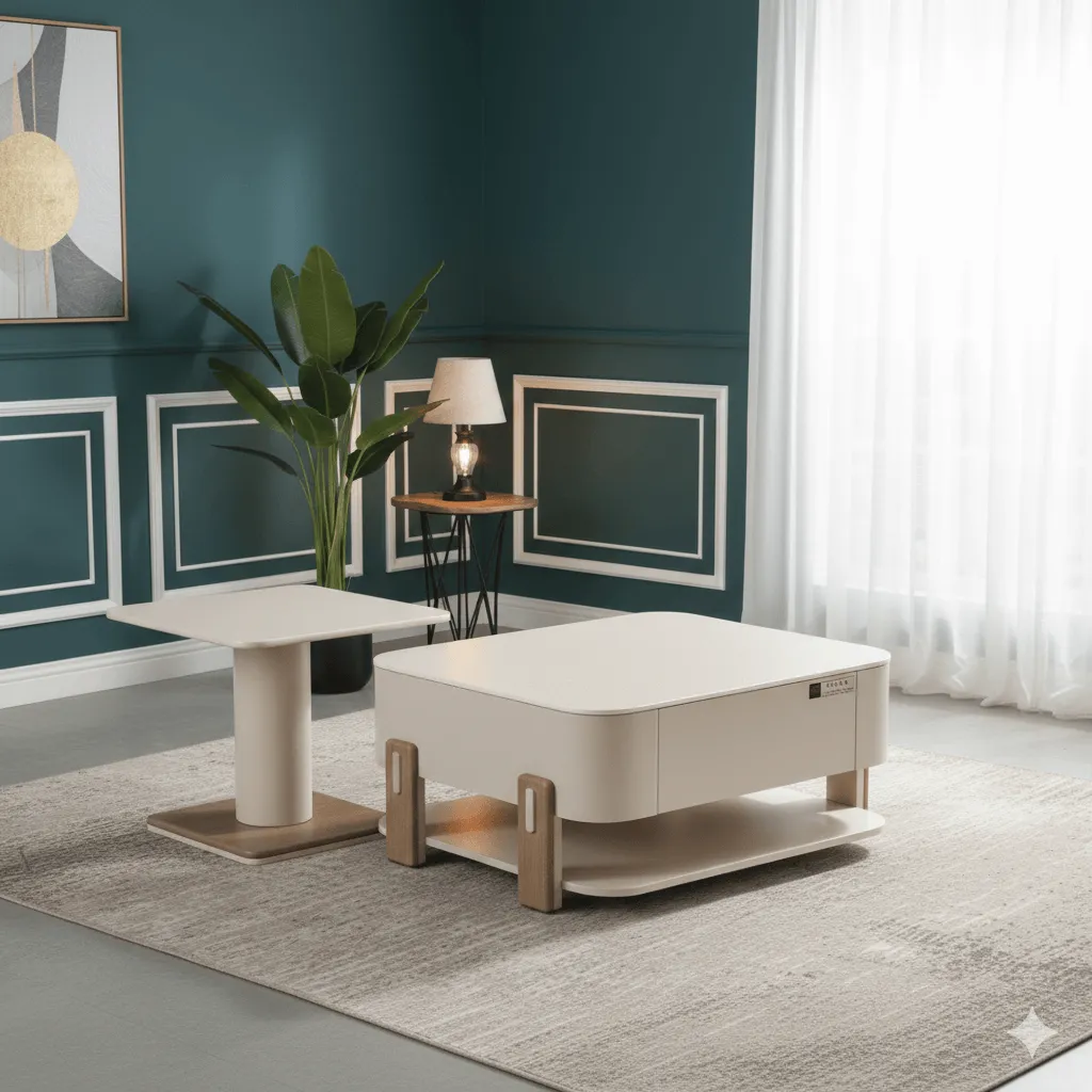 [B70-TB] LOT DE 2 TABLE BASSE GIGOGNE ROSE (effet marbre)