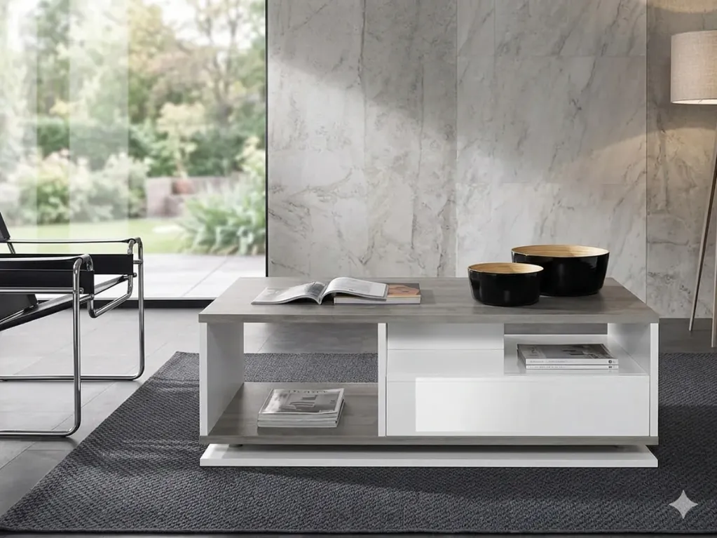 BELLARIA TABLE BASSE BLANCHE ET GRISE