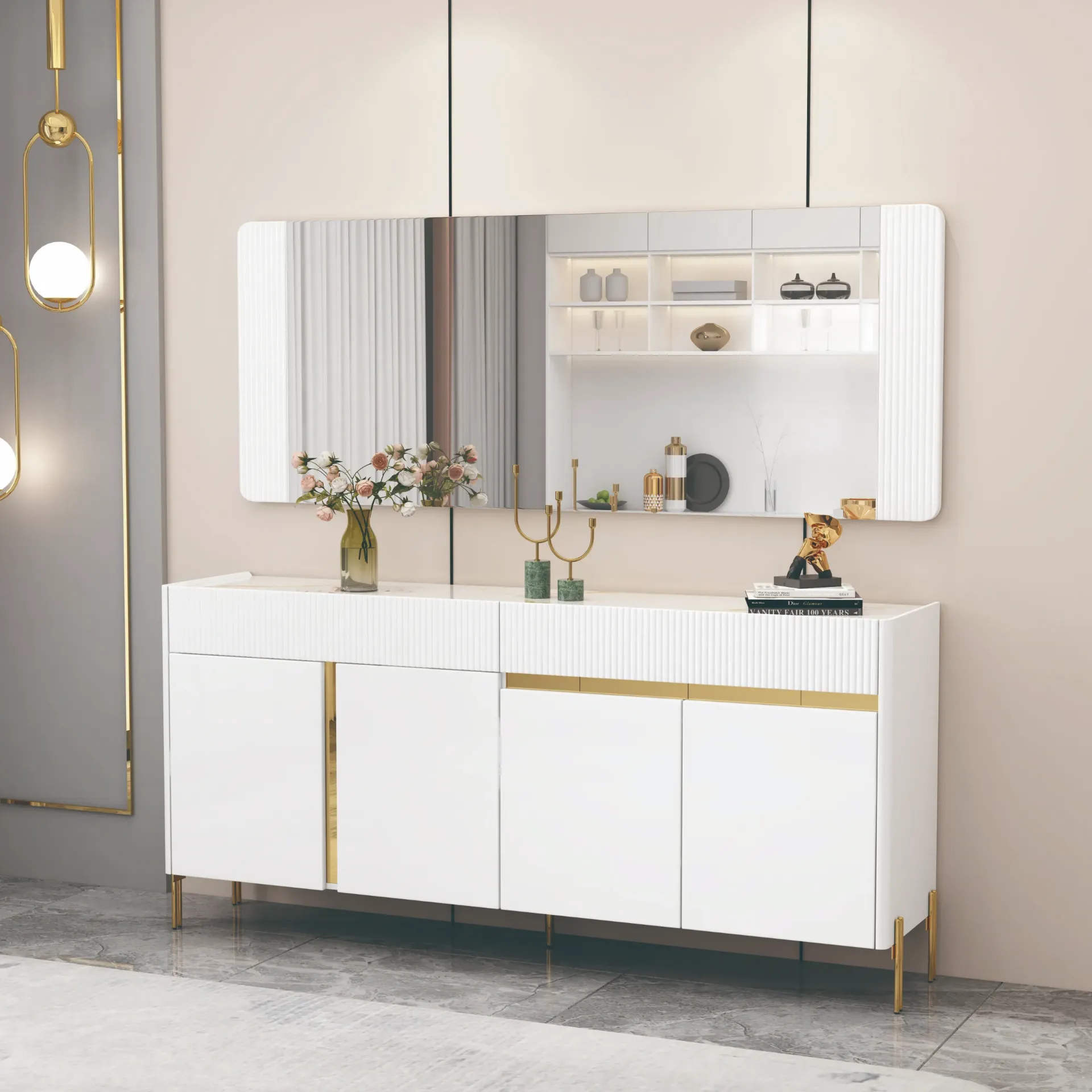 BAHUT BLANC ET DORÉ 92176