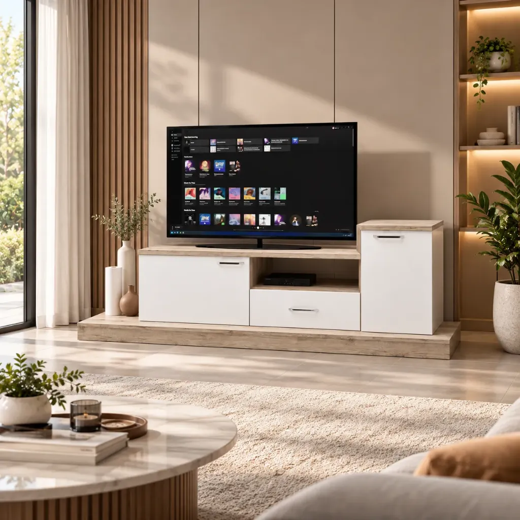 FLORA 05 TABLE TV CHÊNE ET BLANC