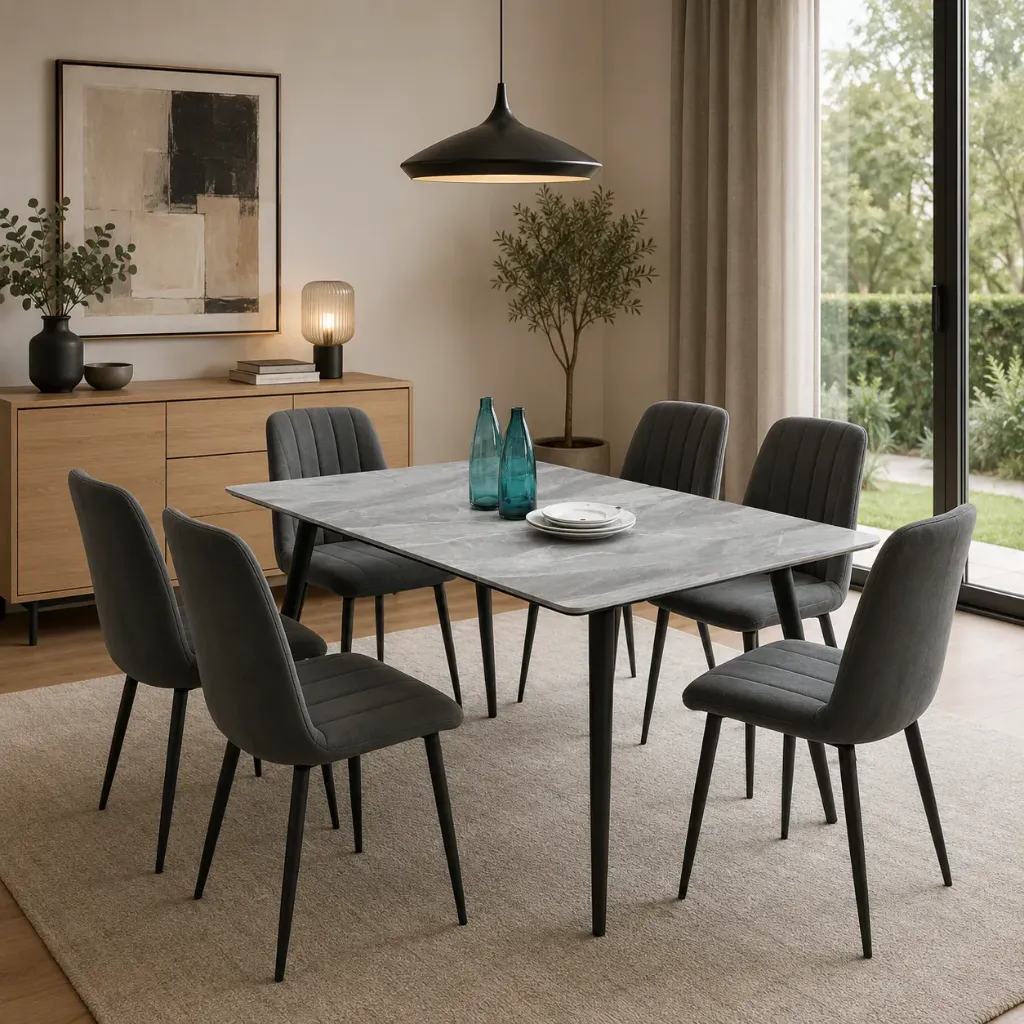 [TABLE-C128] Table à manger Sirela (grise effet marbre)