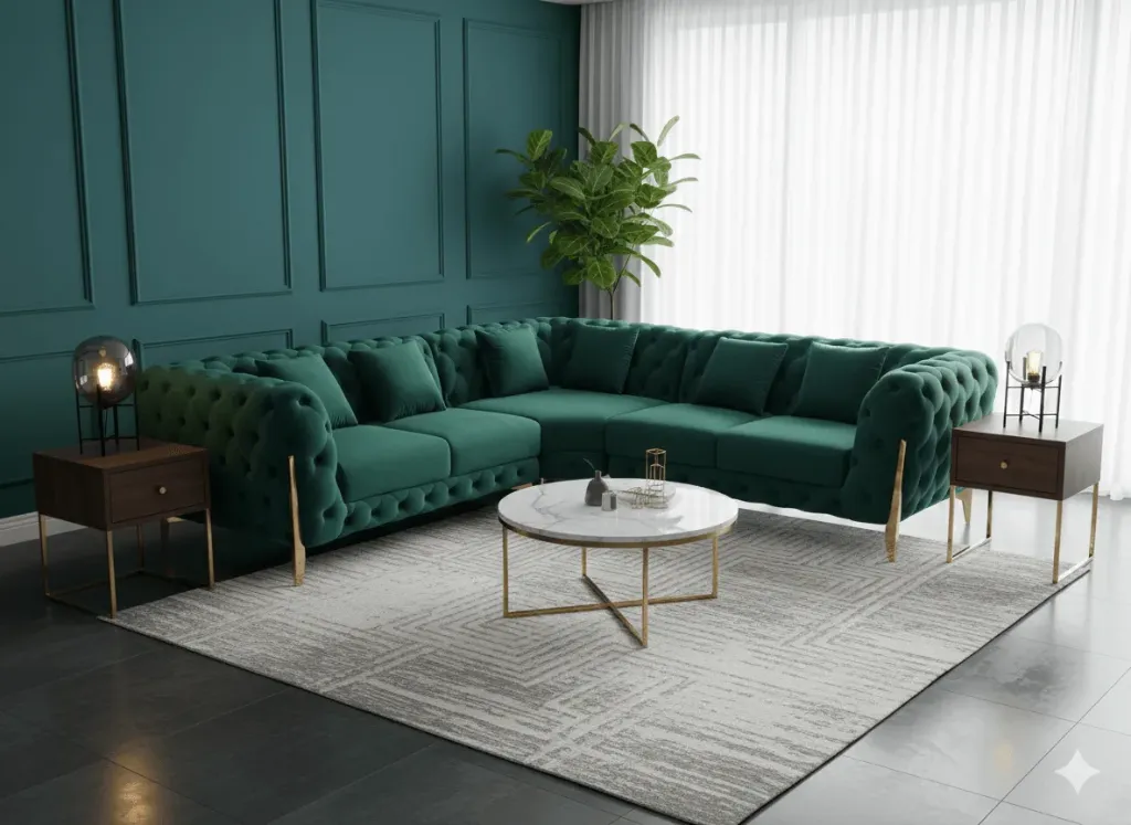 CANAPÉ D'ANGLE EN VELOURS ÉLEGANT ET CONFORTABLE