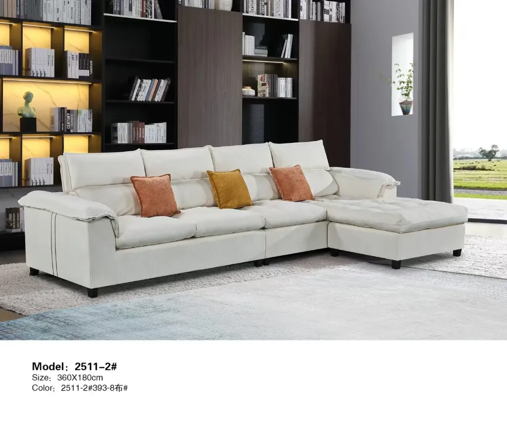 [SALON-2511] CANAPÉ D'ANGLE BLANC CASSÉ 2511