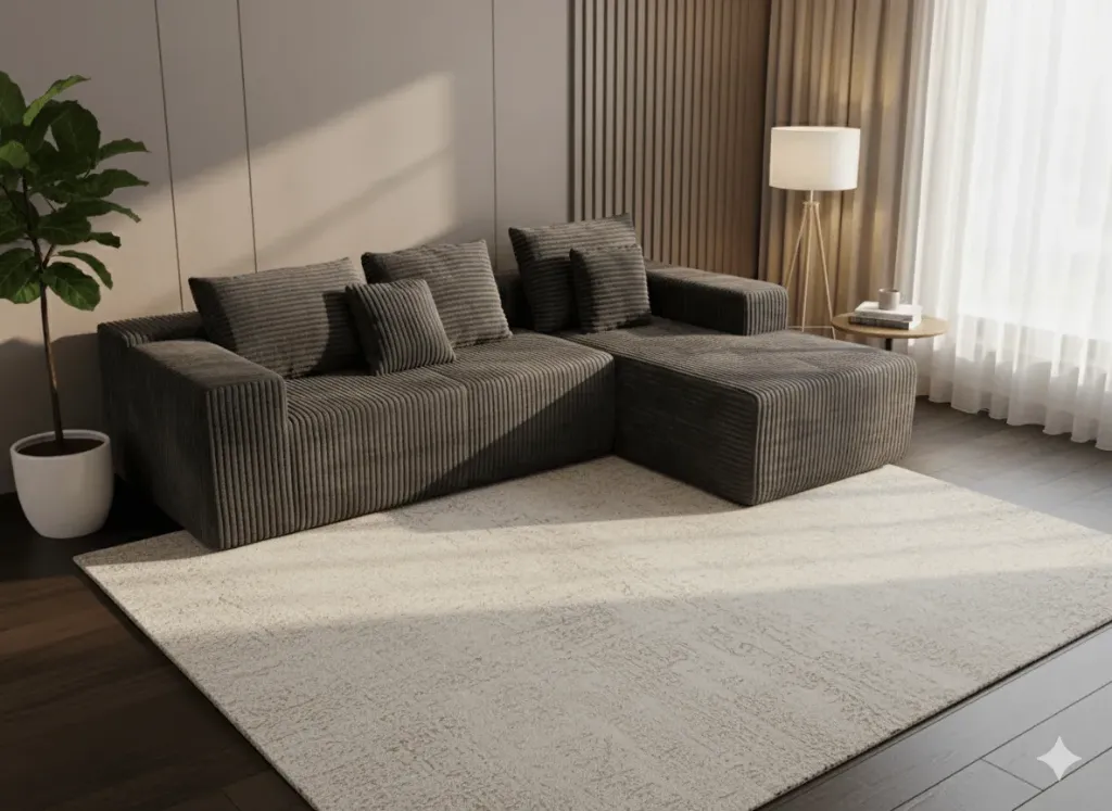 CANAPÉ D'ANGLE COMPRESSÉ GRIS