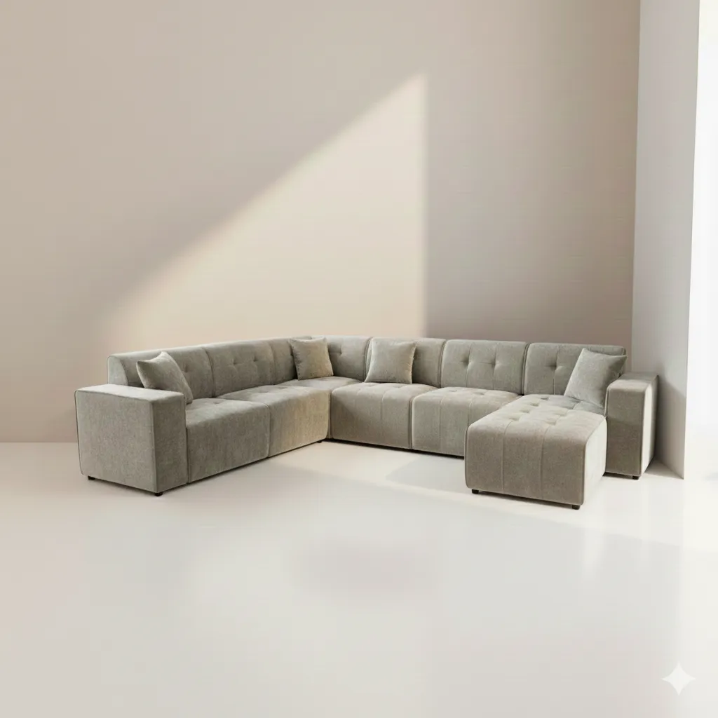 [MC-SOF-BEI-003] CANAPÉ BEIGE PANORAMIQUE 6 PERSONNES IB2531