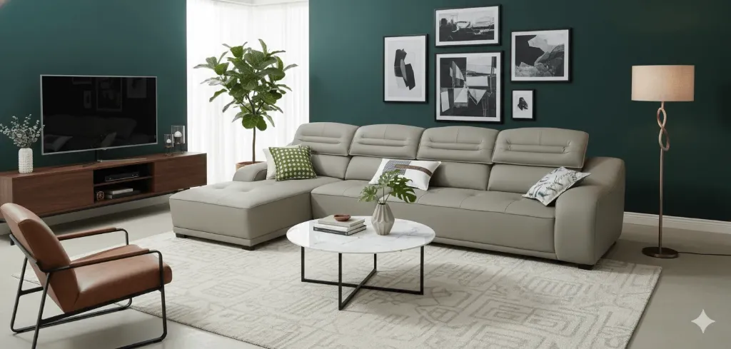 CANAPÉ D'ANGLE BEIGE EN PU