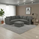 CANAPÉ D'ANGLE GRIS CONVERTIBLE AVEC COFFRE 6 PERSONNES HS468