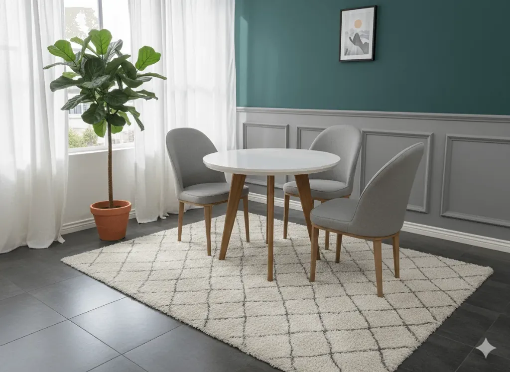 Ensemble repas scandinave Luna Blanc – Table ronde + 4 chaises