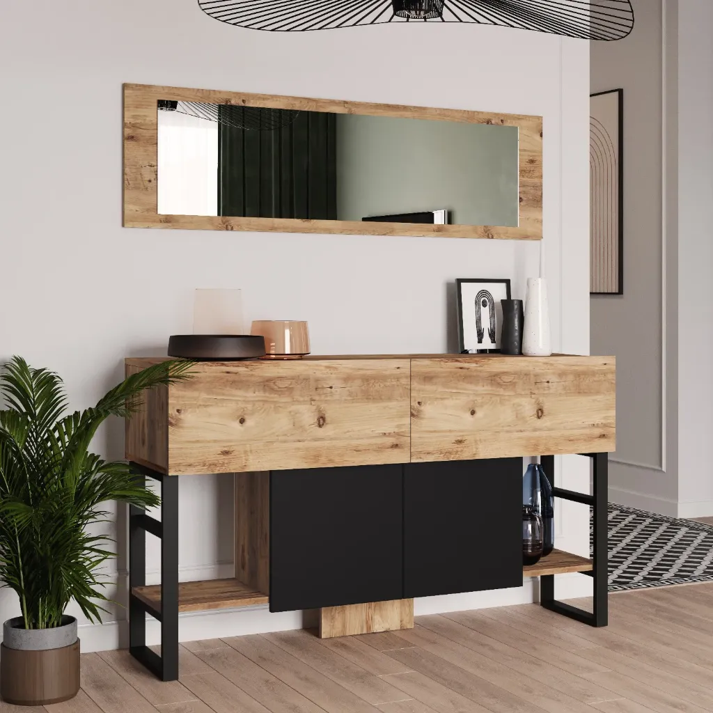 [MEUB-ML25A] Console d'entrée LOFT - Bois et Noir