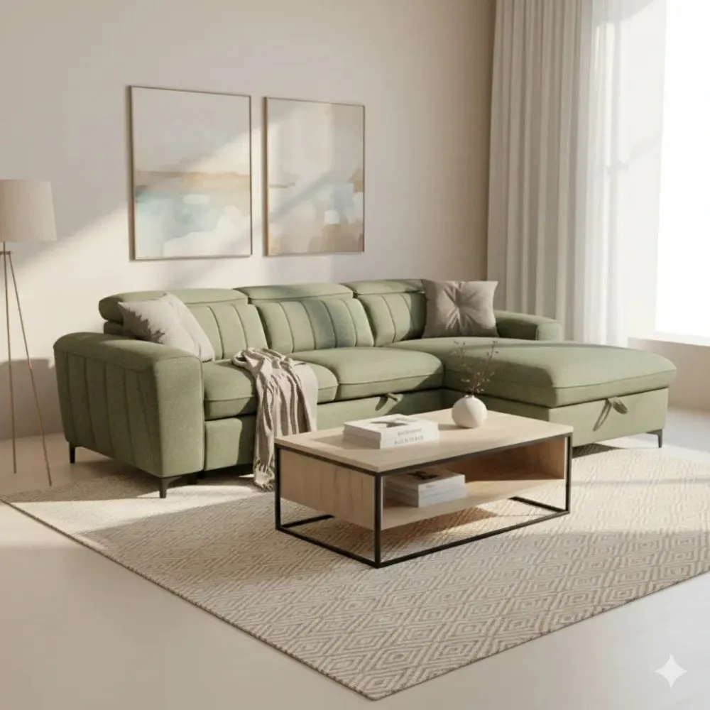 [SALON-7832] CANAPÉ D'ANGLE CONVERTIBLE AVEC COFFRE KF7832 