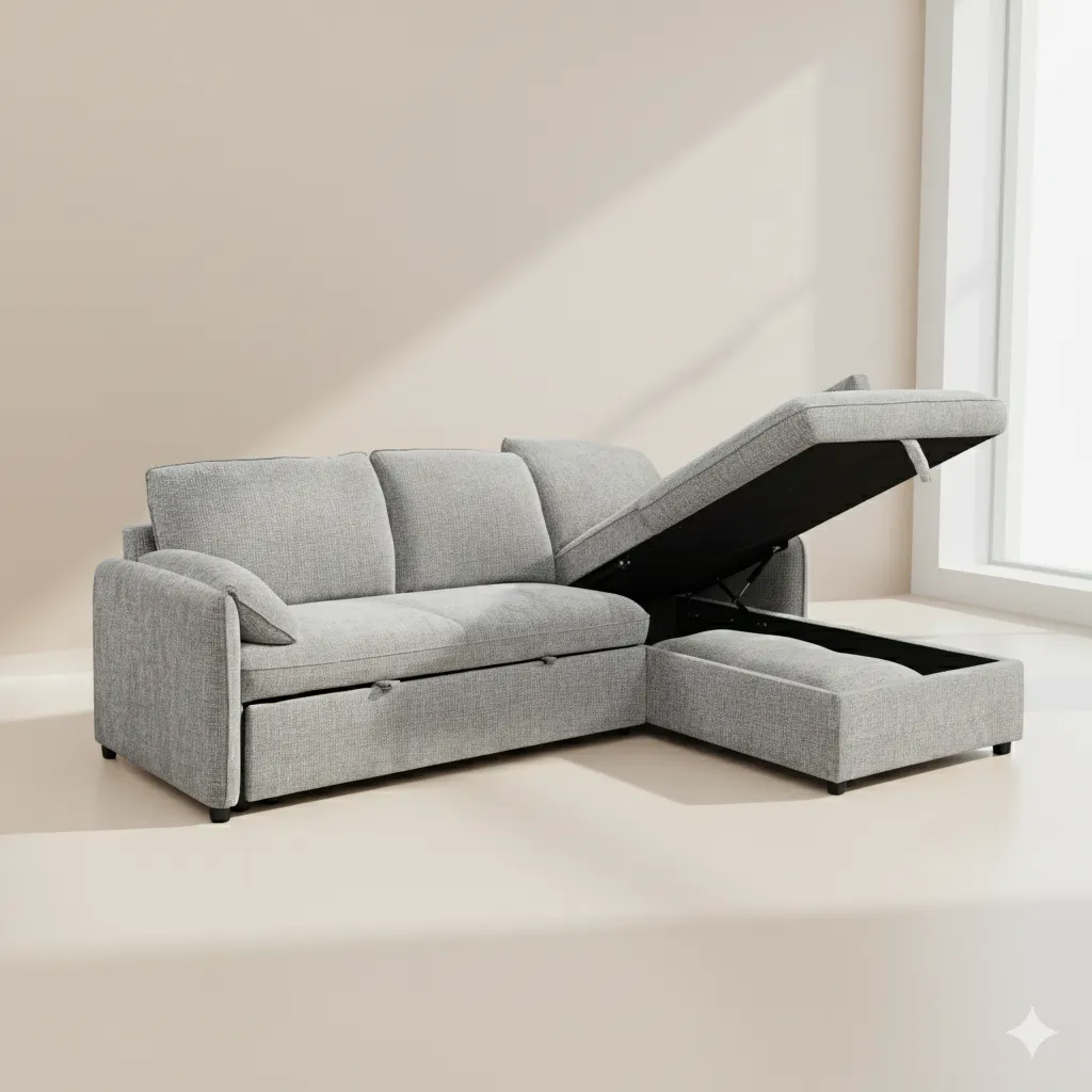 [MC-SOF-GRIS-011] CANAPÉ D'ANGLE CONVERTIBLE AVEC COFFRE KF7825