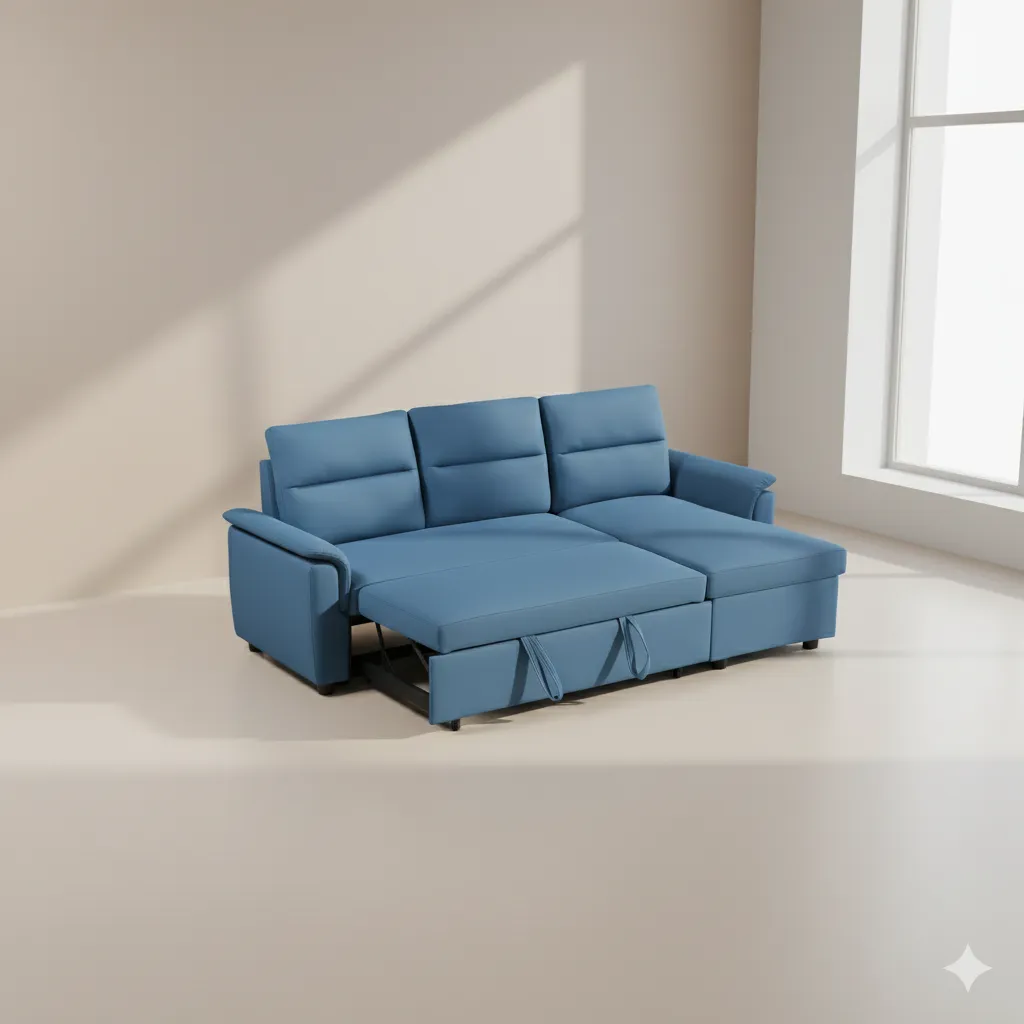 [MC-SOFA-BLEU-002] SALON D'ANGLE CONVERTIBLE AVEC COFFRE ZY 2178