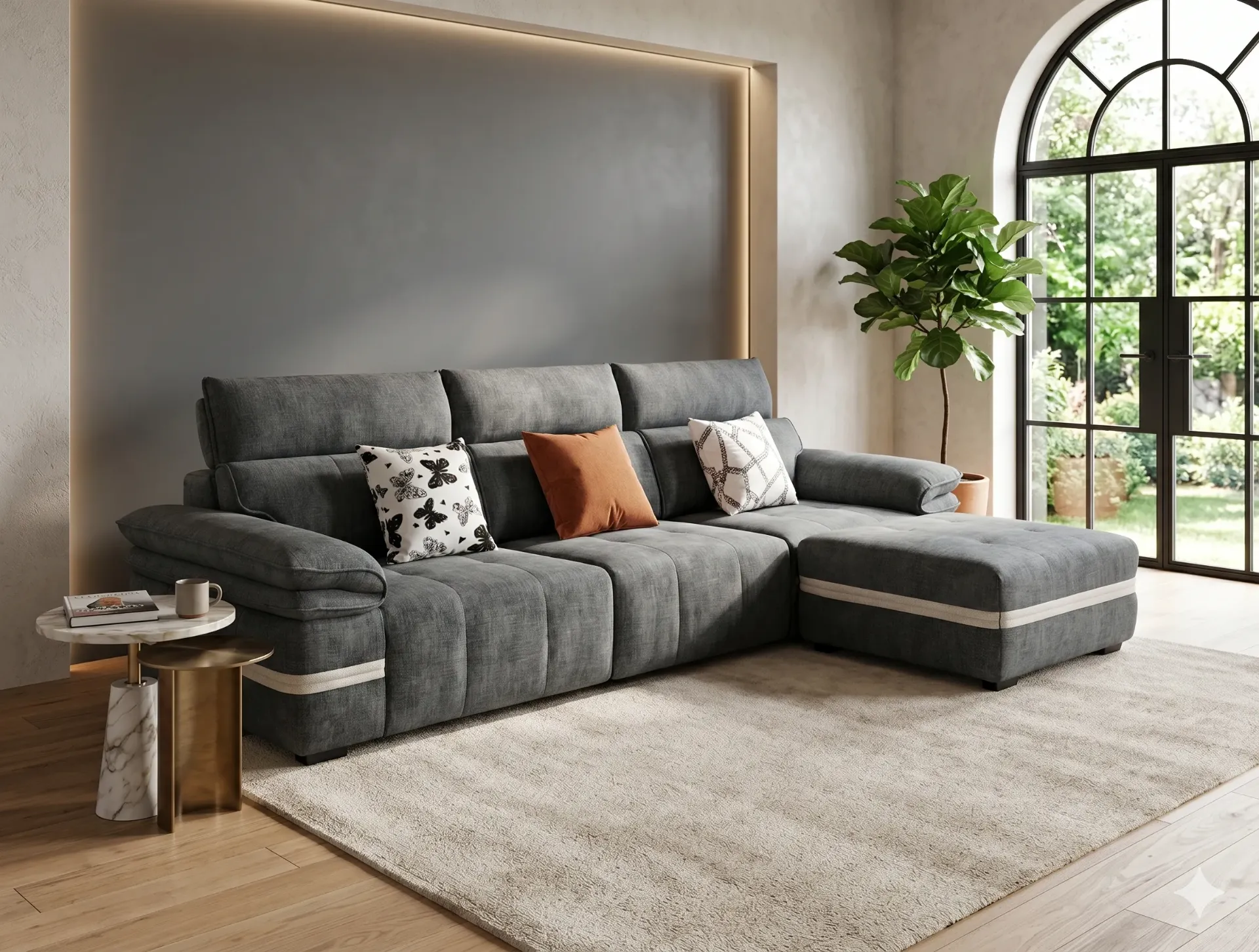 [SALON-6982] Canapé d’angle réversible VENEZIA - Appuie-tête inclinable et Angle Reversible