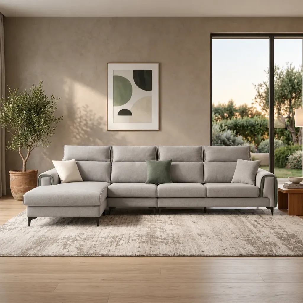 [SALON-8648-3] RUNE - Canapé d’angle réversible beige élégant