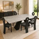 Andersen - Table à manger en céramique gris extensible pieds noir en métal + 8 chaises Kate Noir