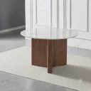 Nogobo - Table à manger ronde (6 personnes) en marbre pieds en bois