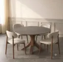 Alya - Table à manger ronde (6 personnes) + 4 chaises Cassie Beige