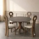 Alya - Table à manger ronde (6 personnes) + 4 chaises Kate Marron