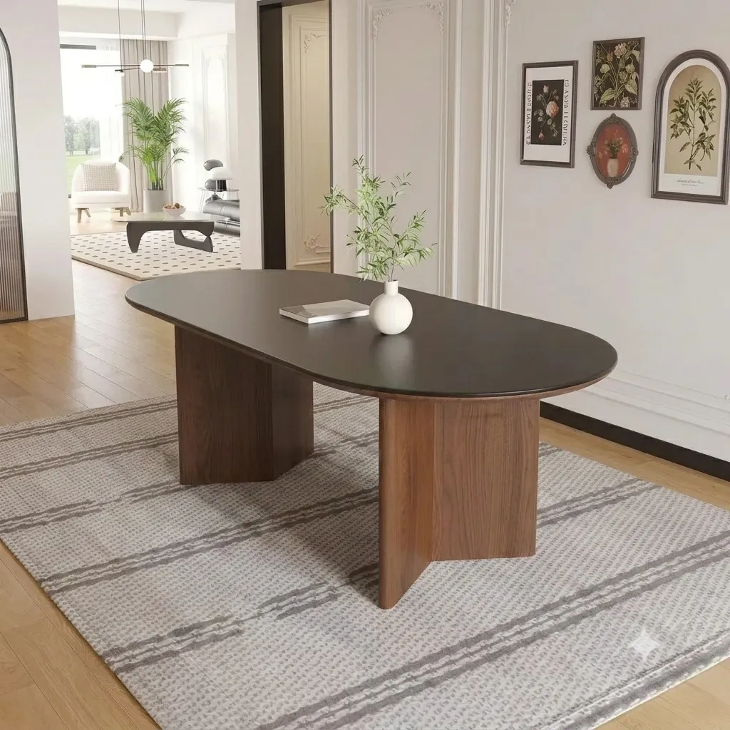 [TABLE-T26OVALE] Ernest - Table à manger ovale en bois (plateau noir)