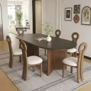 Ernest - Table à manger ovale en bois (plateau noir) + 6 chaises Kate Marron