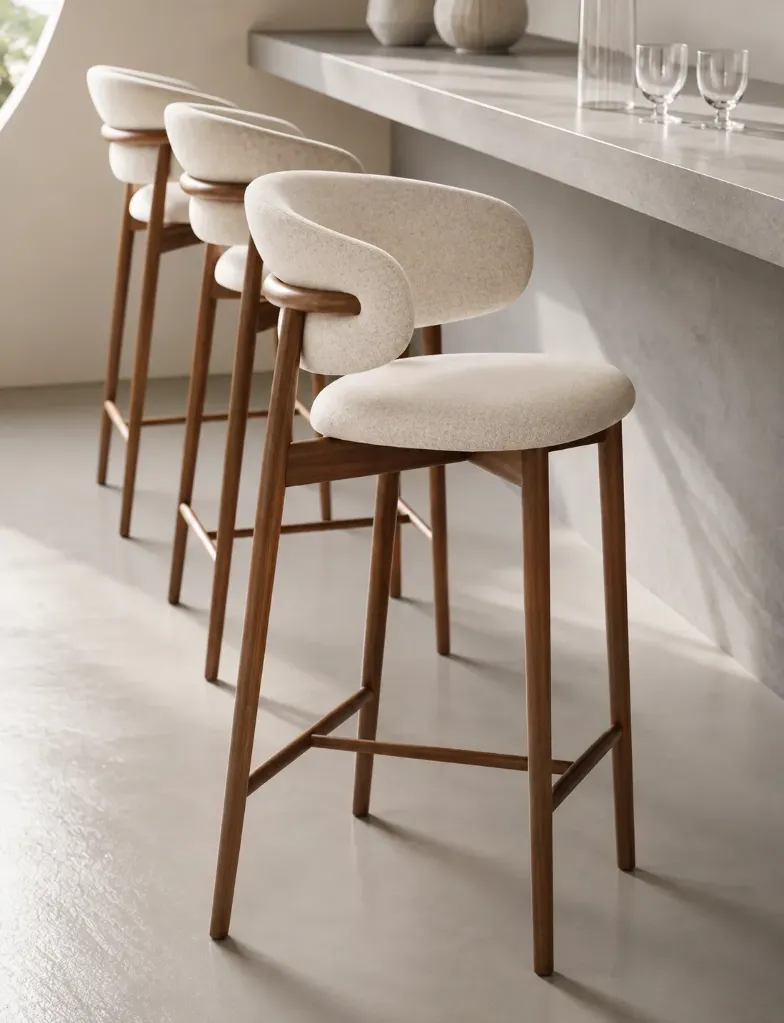 Cassie - Chaise Bar blanche assise marron pieds en chêne