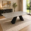 Andersen - Table à manger en céramique gris extensible pieds noir en métal