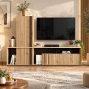 Chadia - Living TV en chêne avec colonne haute intégrée