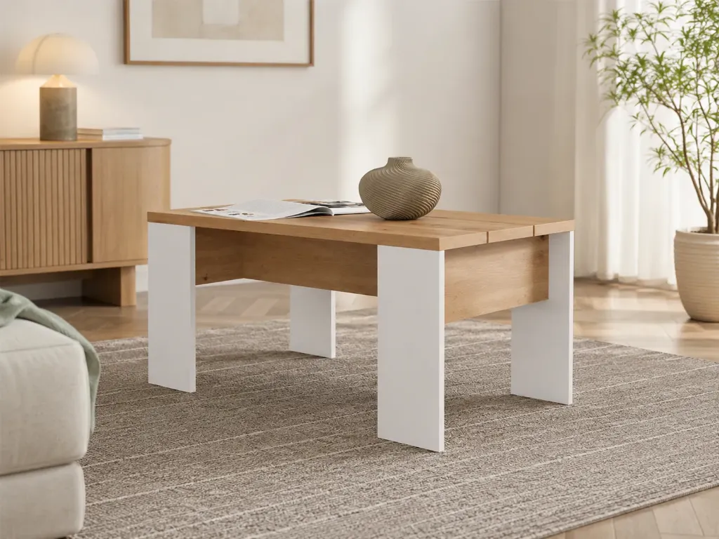 [MONTESE-TBRECT] Montese - Table basse minimaliste blanche en chêne (90 x 50 cm)
