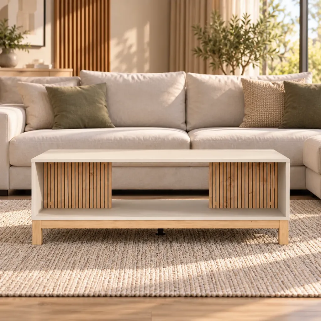 [ESSEX-TB] ESSEX - Table basse moderne avec façades à tasseaux en chêne