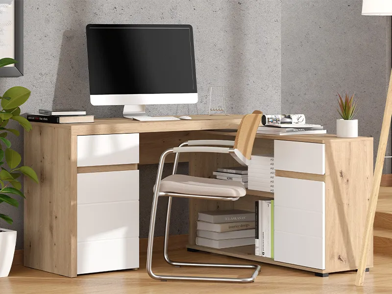 [BUREAU-ERATOSTEN] ERATOSTEN- Bureau d'angle en chêne avec tiroir de rangement