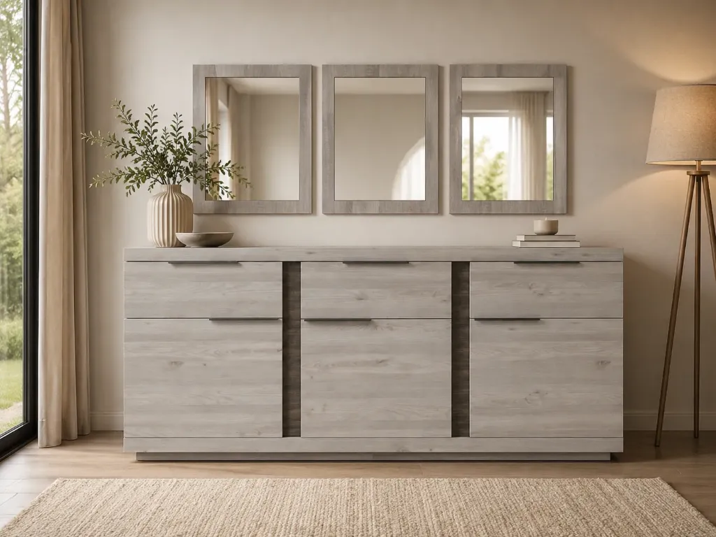 [BUFFET-LISA] LISA BUFFET 3 Portes + 3 Miroirs Carrés