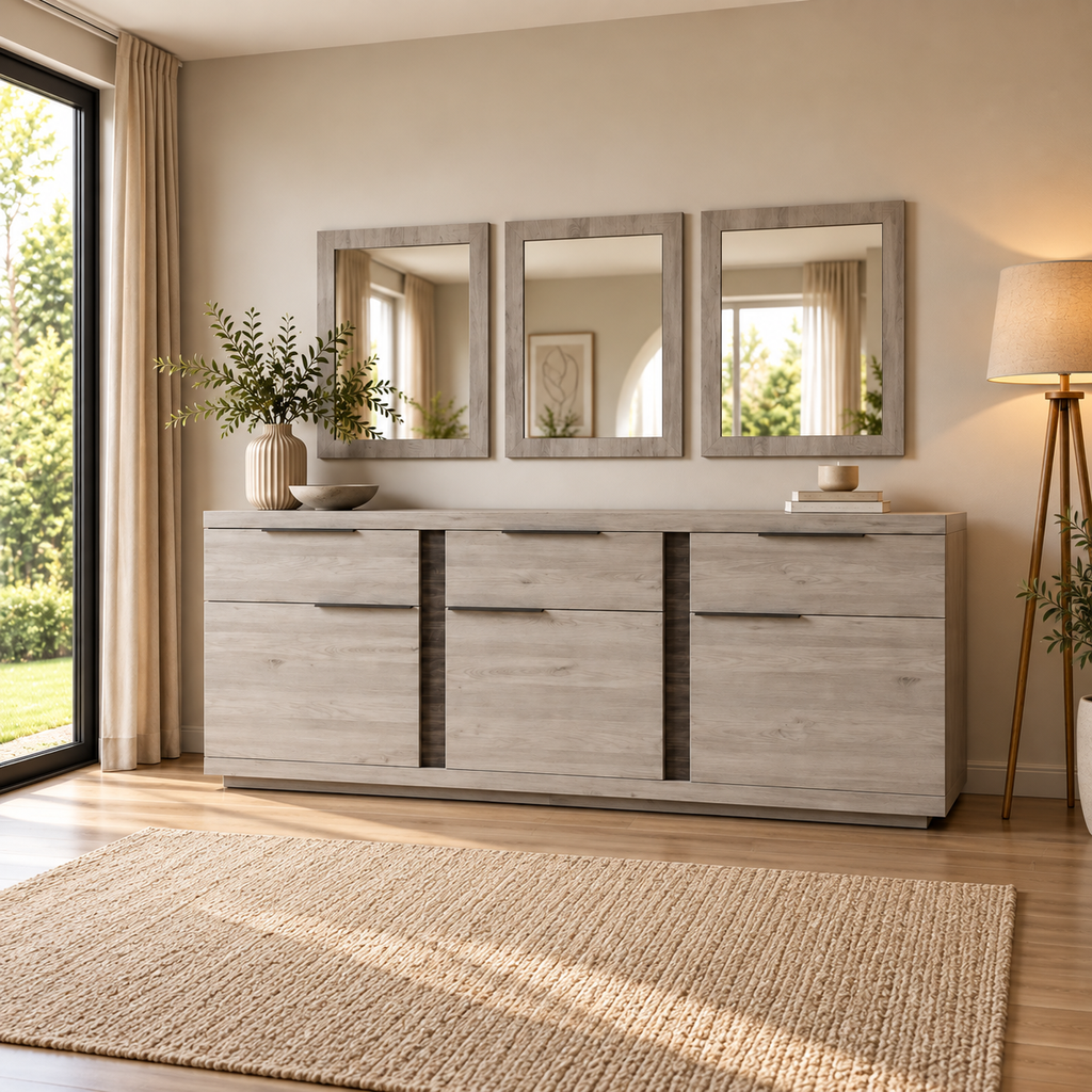LISA BUFFET 3 Portes + 3 Miroirs Carrés
