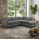 Misterio - Canapé D'angle Convertible Gris - Appuie-tête inclinable - Coffre de rangement intégré