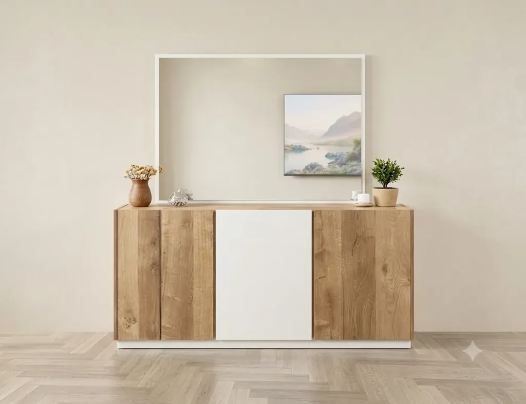 [DZ38BEIGE-BAHUT] Modena - Enfilade Beige Contemporaine en chêne