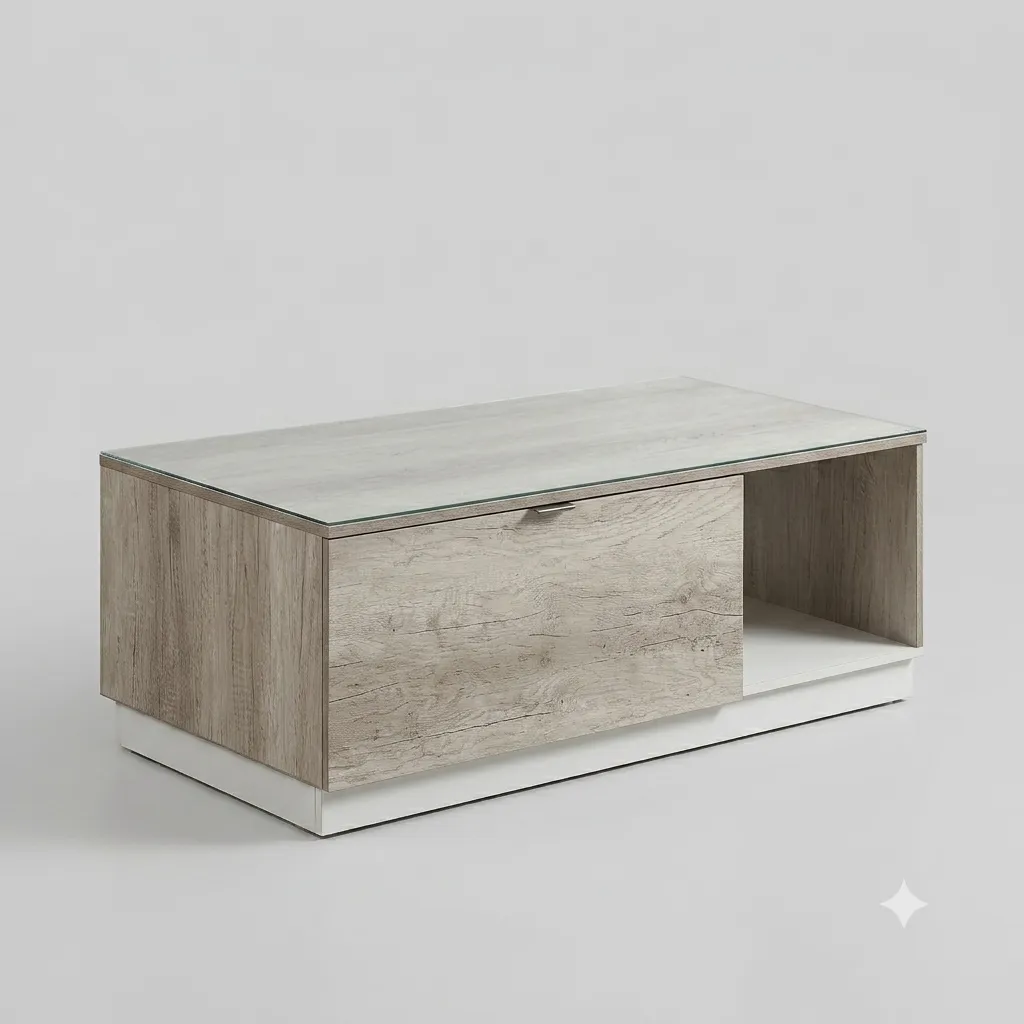 [DZ38GRIS-TB] Modena - Table Basse Grise Contemporaine en chêne blanchi