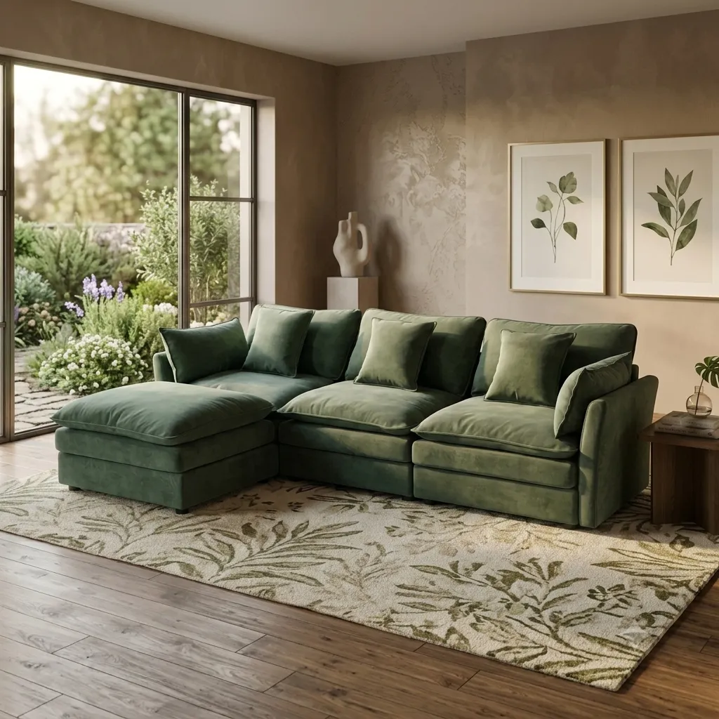 CANAPÉ D'ANGLE COMPRESSE VERT OLIVE (reversible)