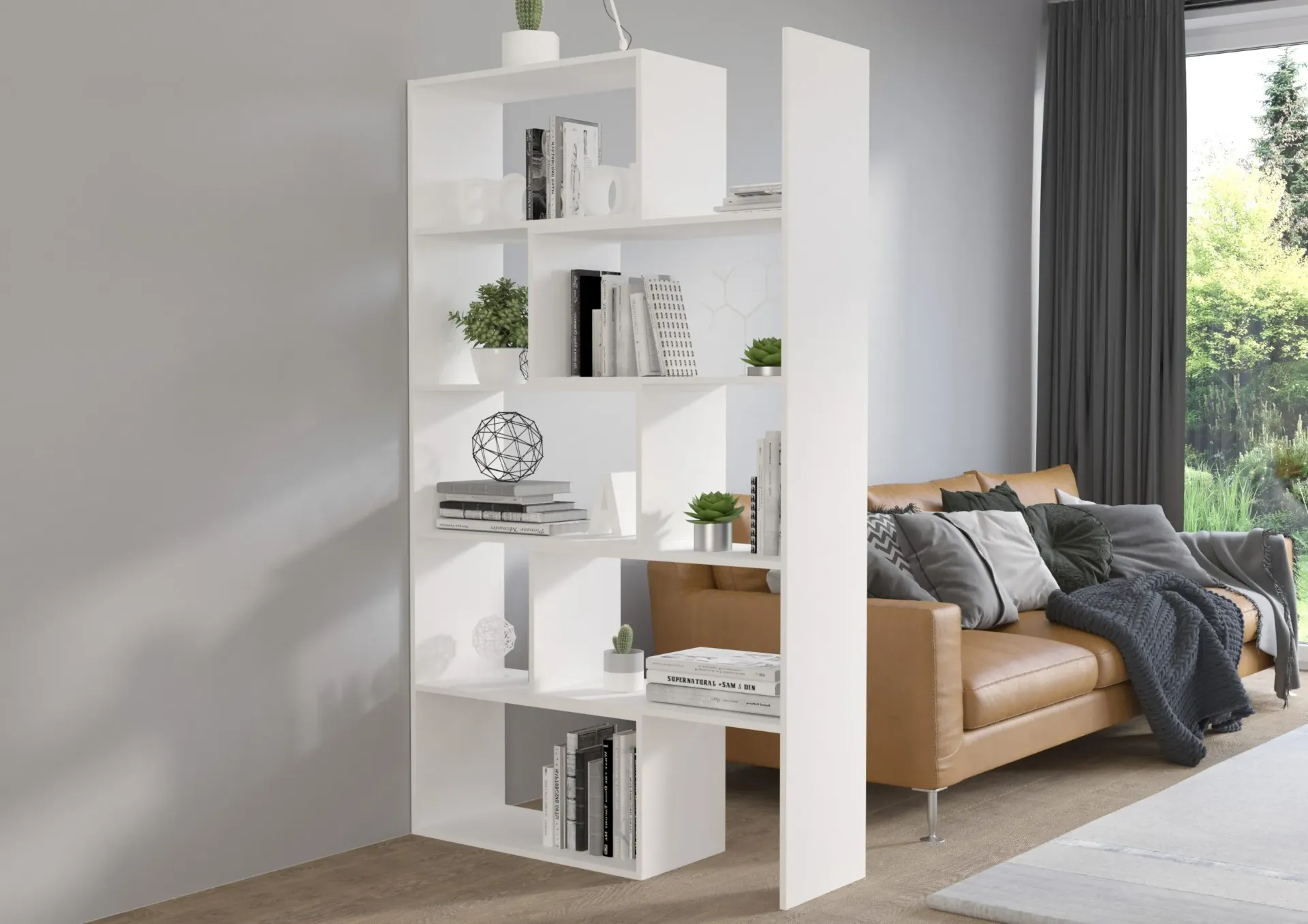 [DIV-KAROLBLANC] Karol - Bibliothèque moderne au design géométrique et épuré (Blanc)